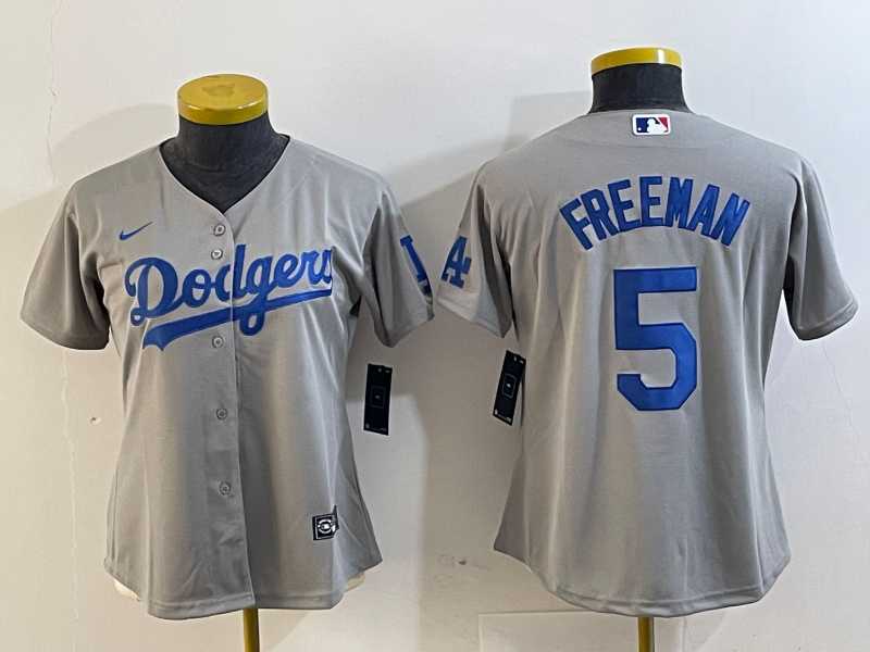 Womens Los Angeles Dodgers #5 Freddie Freeman Grey Cool Base Stitched Nike Jersey->mlb womens jerseys->MLB Jersey